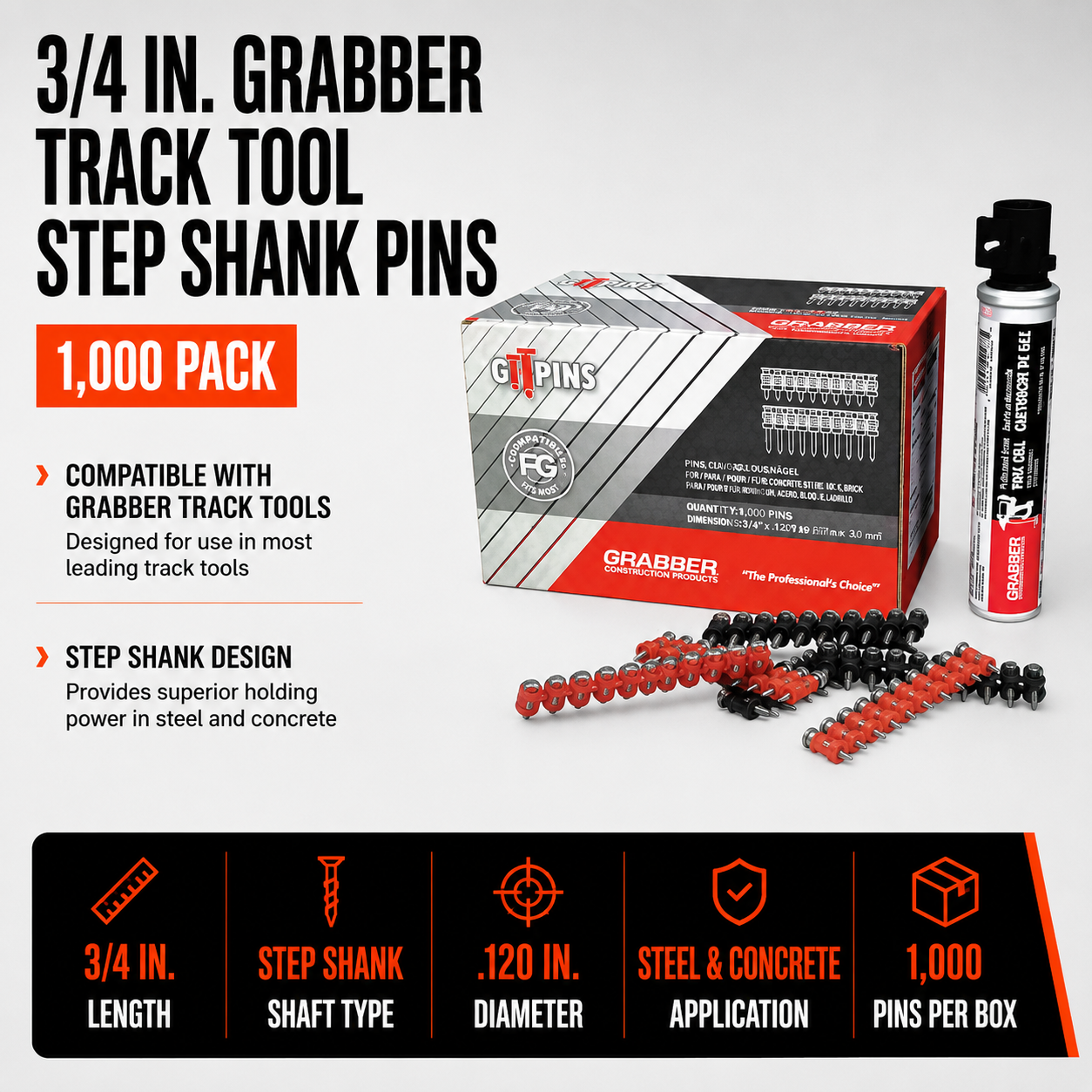 3/4 in. Grabber Track Tool Step Shank Pins (1,000 Pack)3/4 in. Grabber Track Tool Step Shank Pins (1,000 Pack)
