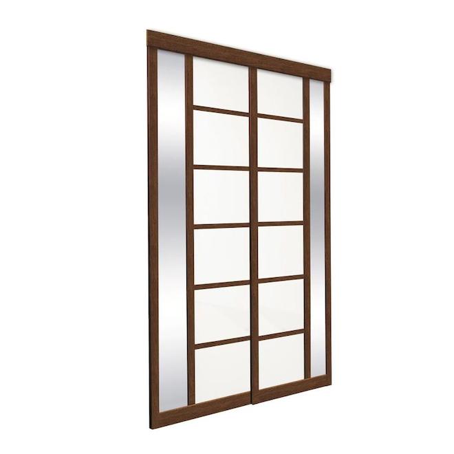 Concept SGA 34 x 82-in Pecan Colored Glass Sliding Closet Door