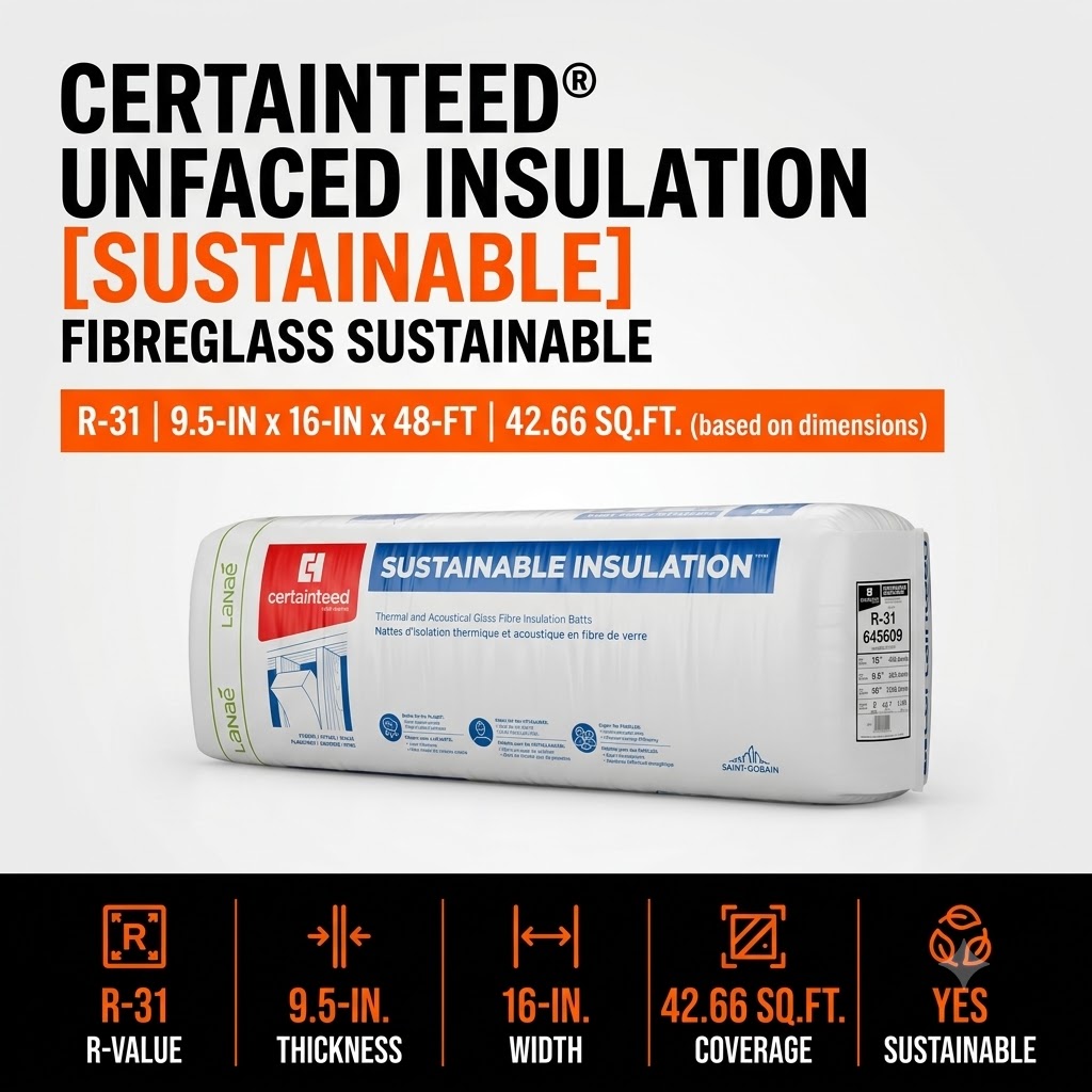 CertainTeed R31 Fibreglass Beige Insulating Wool, 9.5-in x 16-in x 48-ft 42.66 sq.ft.
