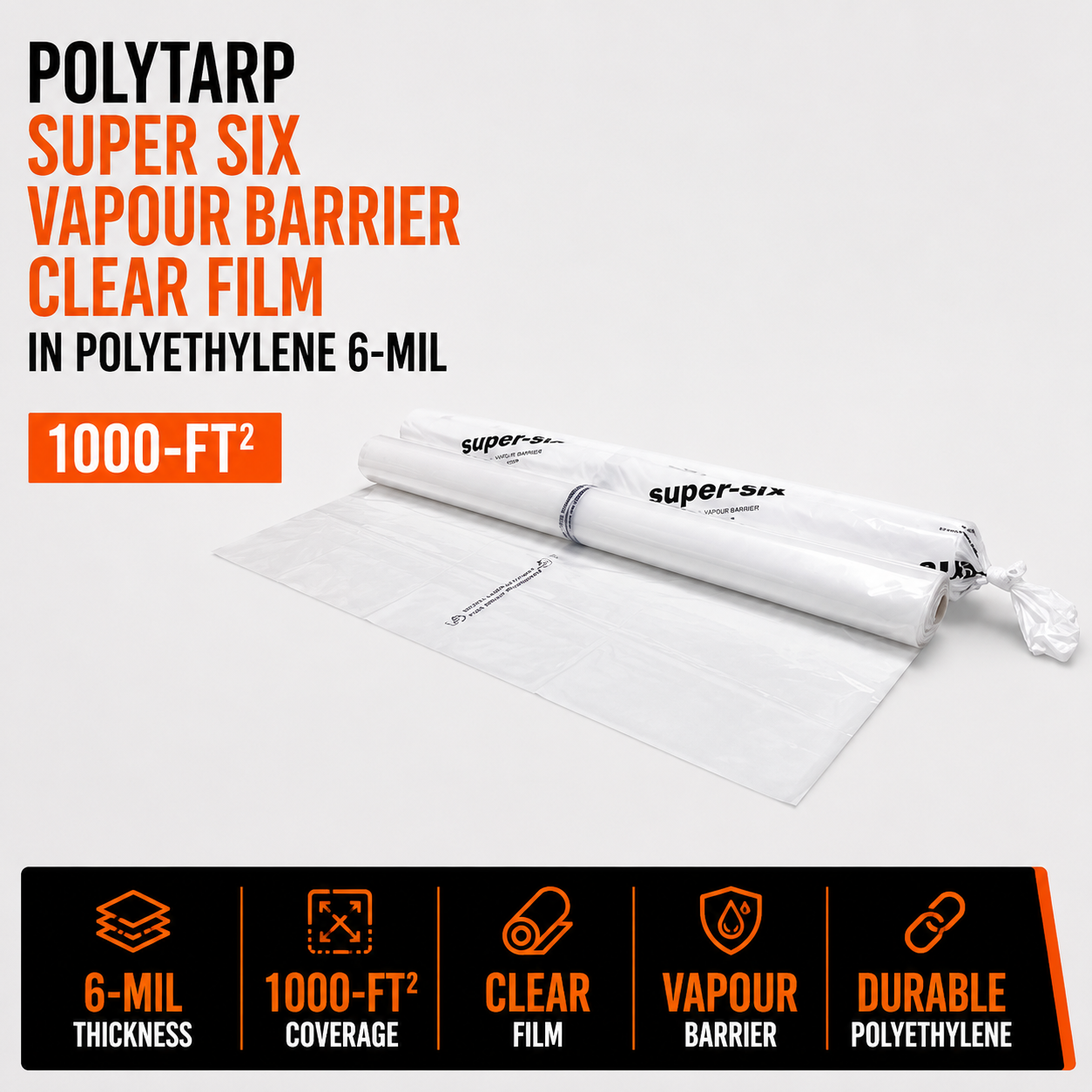 PolyTarp Super Six Vapour Barrier Clear Film in Polyethylene 6-mil - 1000-ft²