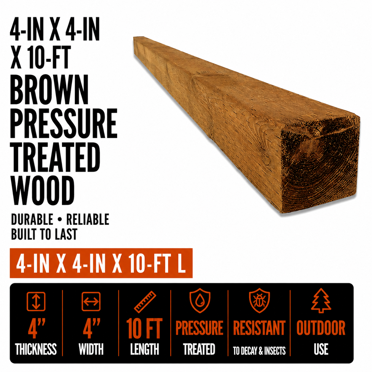 4-in x 4-in x 10-ft Brown Pressure Treated Wood