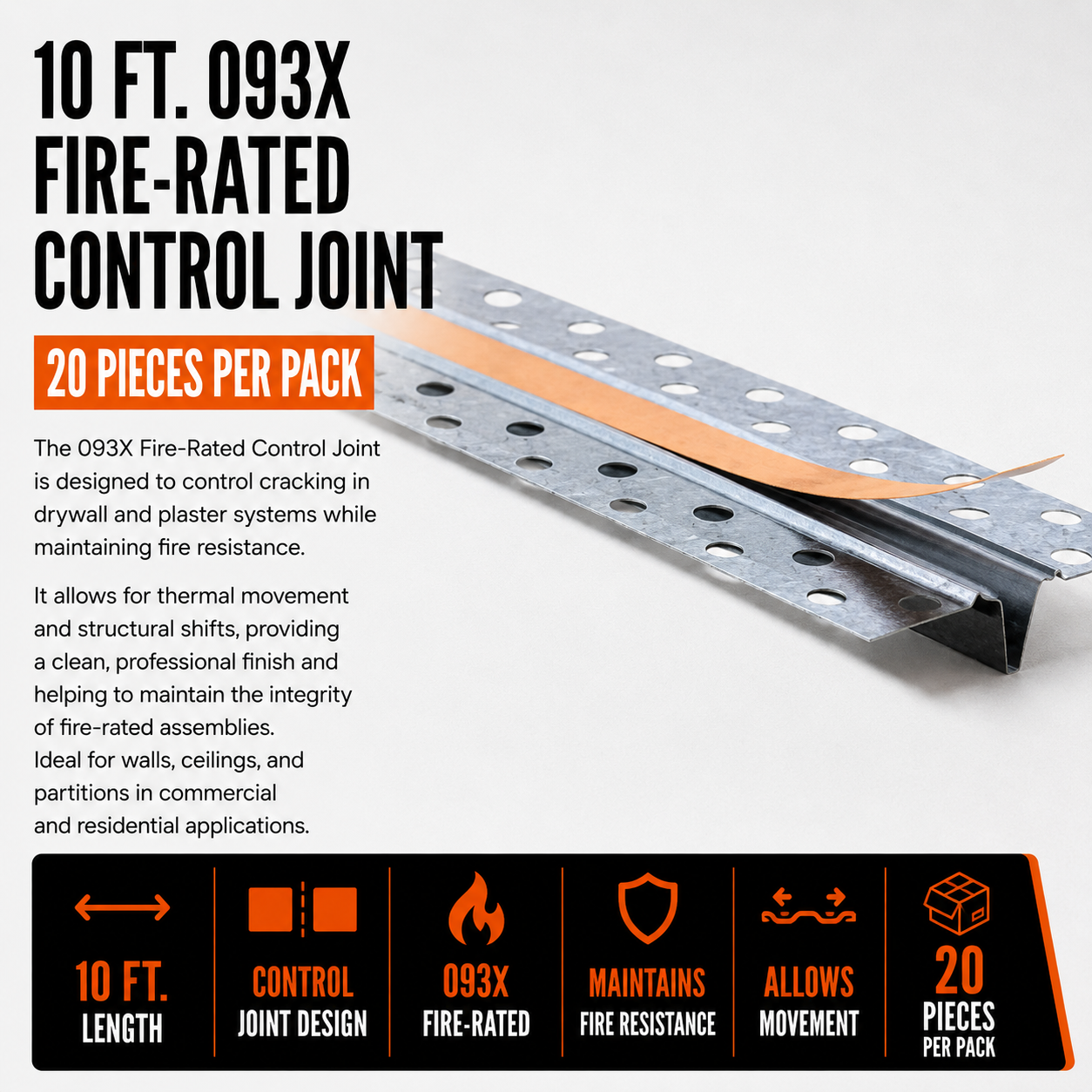 10 ft. 093X Fire-Rated Control Joint (20 Pieces Per Pack)