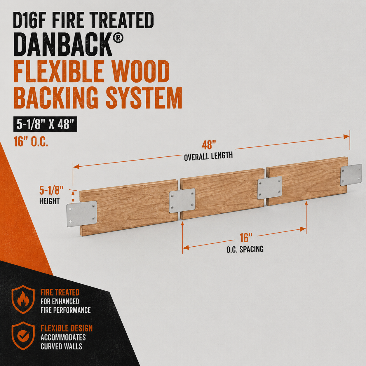 5-1/8 in. x 48 in. 16 in. o. c. D16F Fire Treated Danback® Flexible Wood Backing System