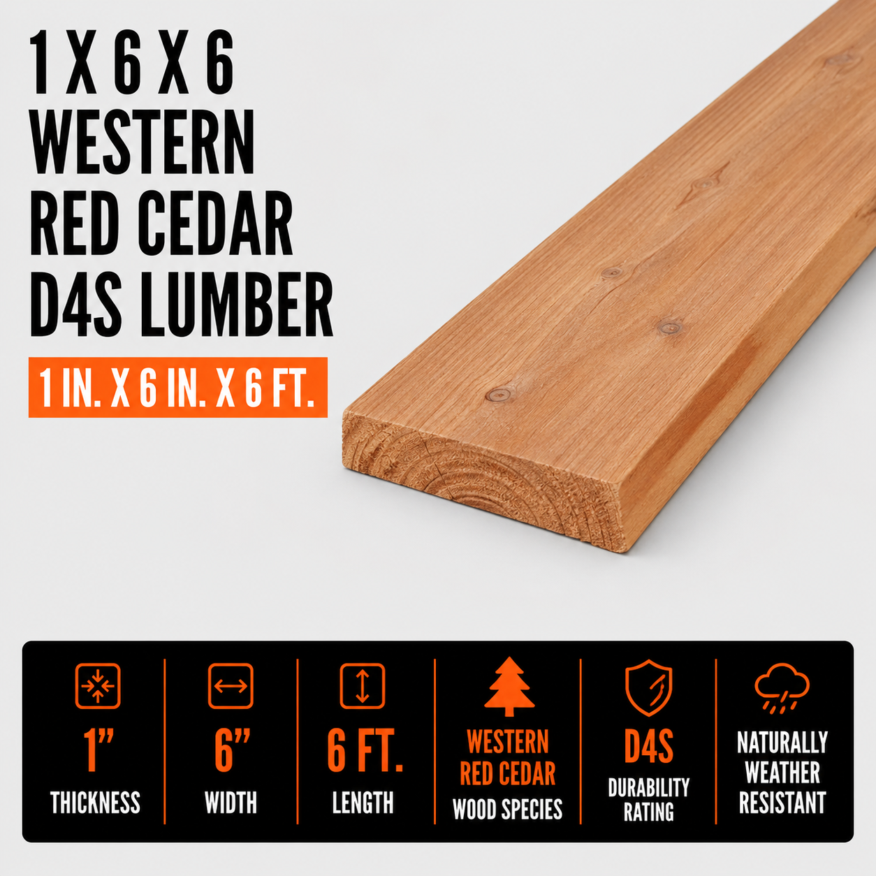 1-in x 6-in x 6-ft Western Red Cedar D4S