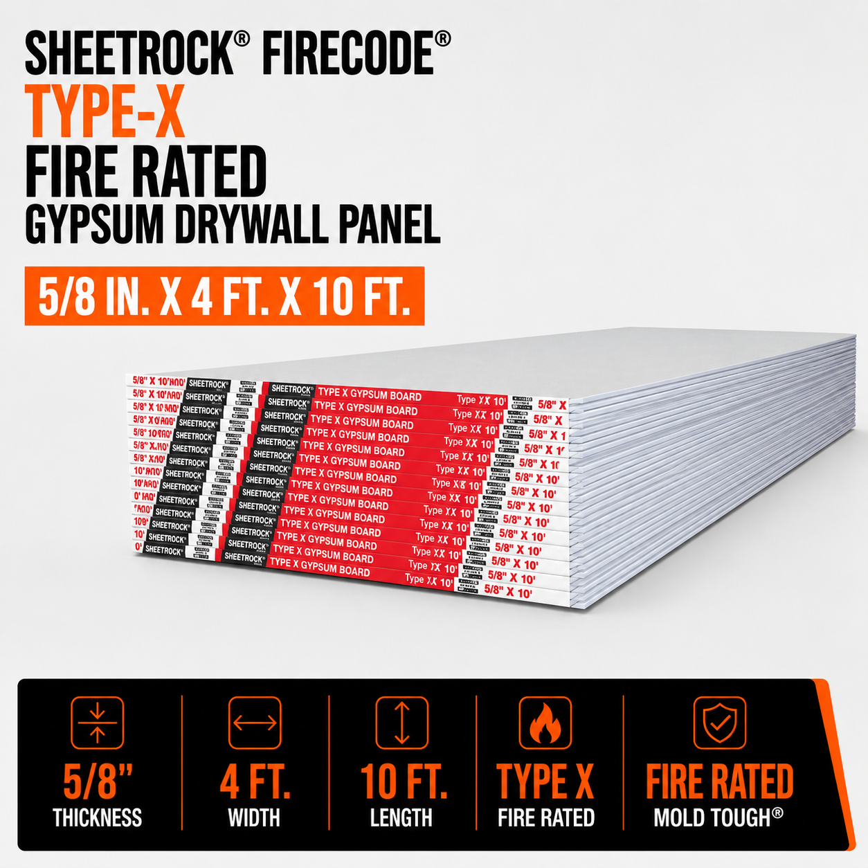 5-8 in x 4 ft x 10 ft Sheetrock Firecode Type-X Gypsum Drywall Panels