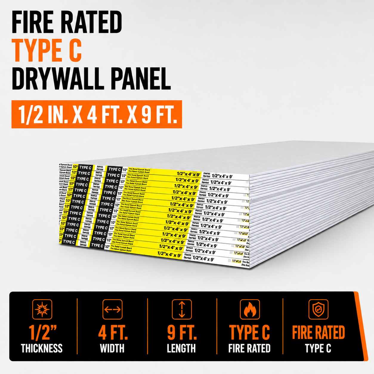 1-2 in x 4 ft x 9 ft Fire Rated Type C Drywall Panel