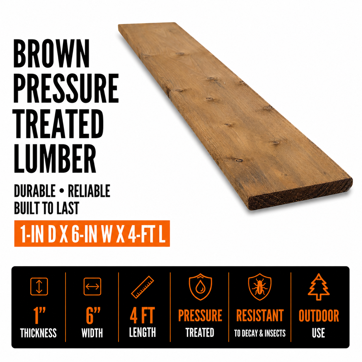 1-in x 6-in x 4-ft Brown Pressure Treated
