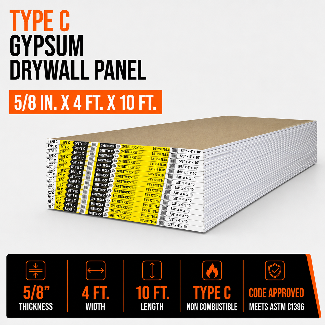 5-8 in x 4 ft x 10 ft Type C Gypsum Drywall Panel