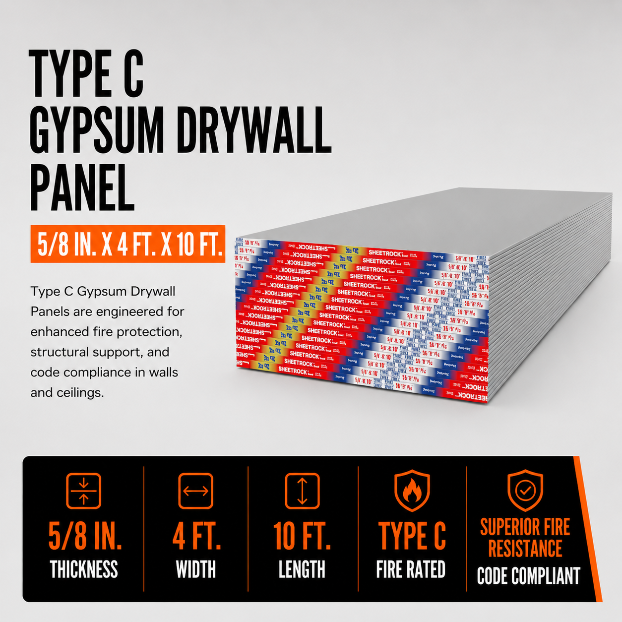 5-8 in x 4 ft x 10 ft Type C Gypsum Drywall Panel