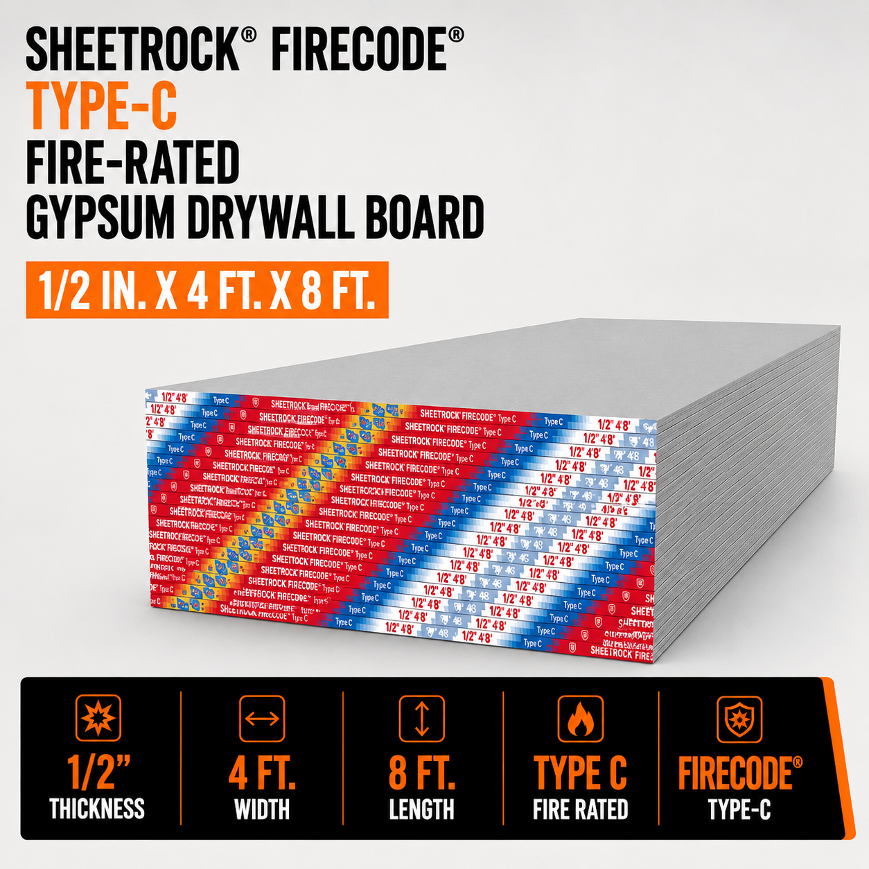 1-2 in x 4 ft x 8 in Sheetrock Firecode Type-C Fire-Rated Gypsum Drywall Board
