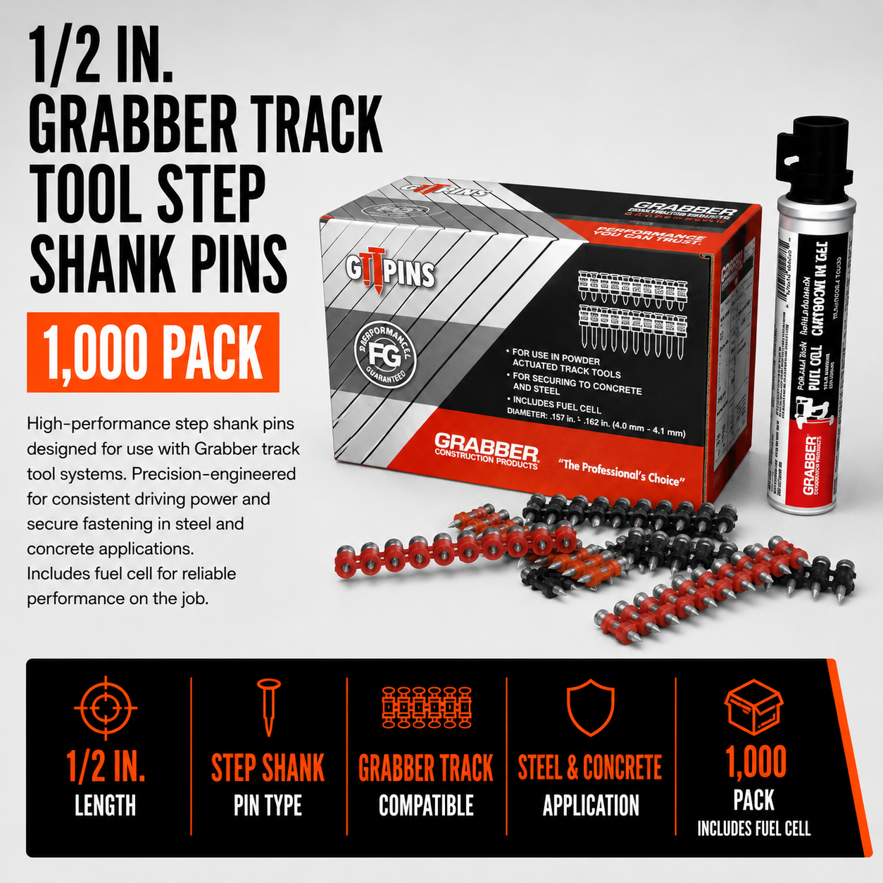 1/2 in. Grabber Track Tool Step Shank Pins (1,000 Pack)