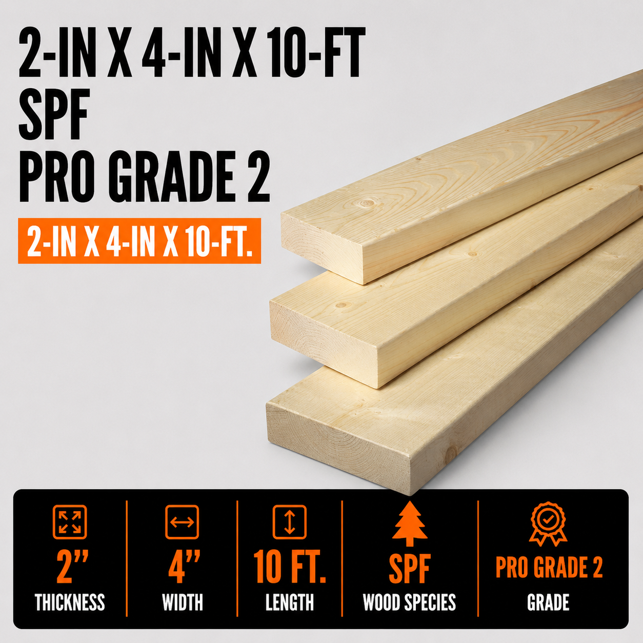 2-in x 4-in x 10-ft SPF Pro Grade 2 | Framing Lumber | Forge ...