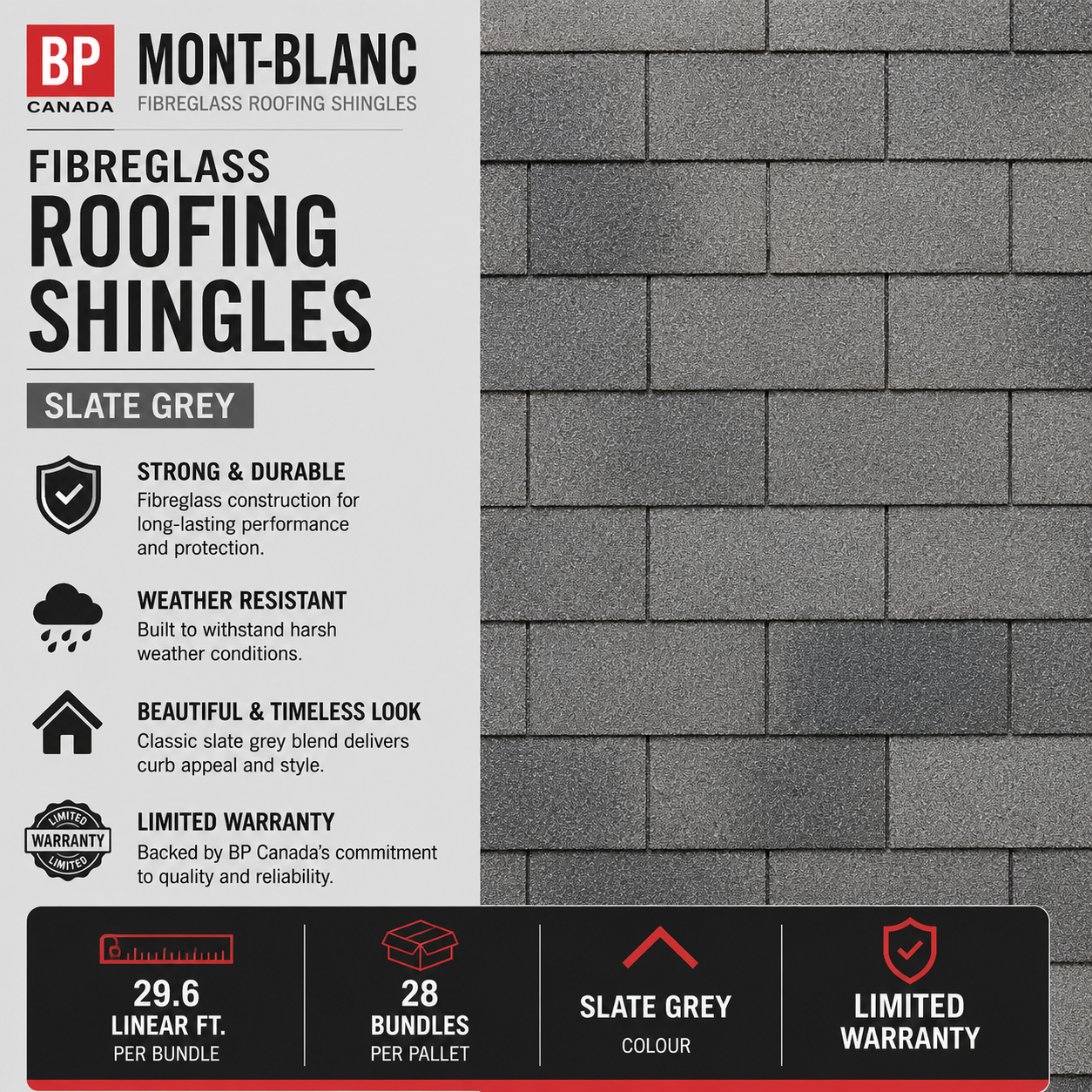 BP Canada Mont-Blanc Roofing Shingle in Slate Grey Fiberglass - 29.6 linear ft
