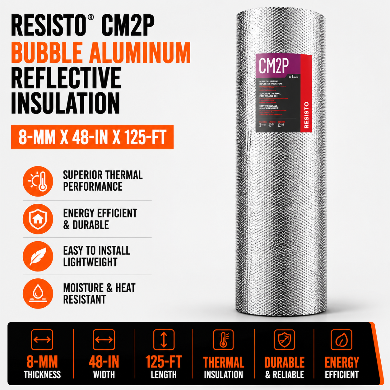 Resisto CM2P 8-mm x 48-in x 125-ft Thick Bubble Aluminum Reflective Insulation