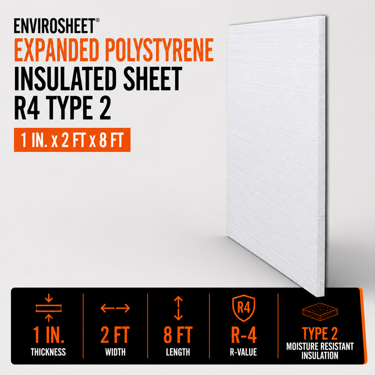 Envirosheet Expanded Polystyrene Insulated Sheet R4 Type 2 - 1-in x 2-ft x 8-ft