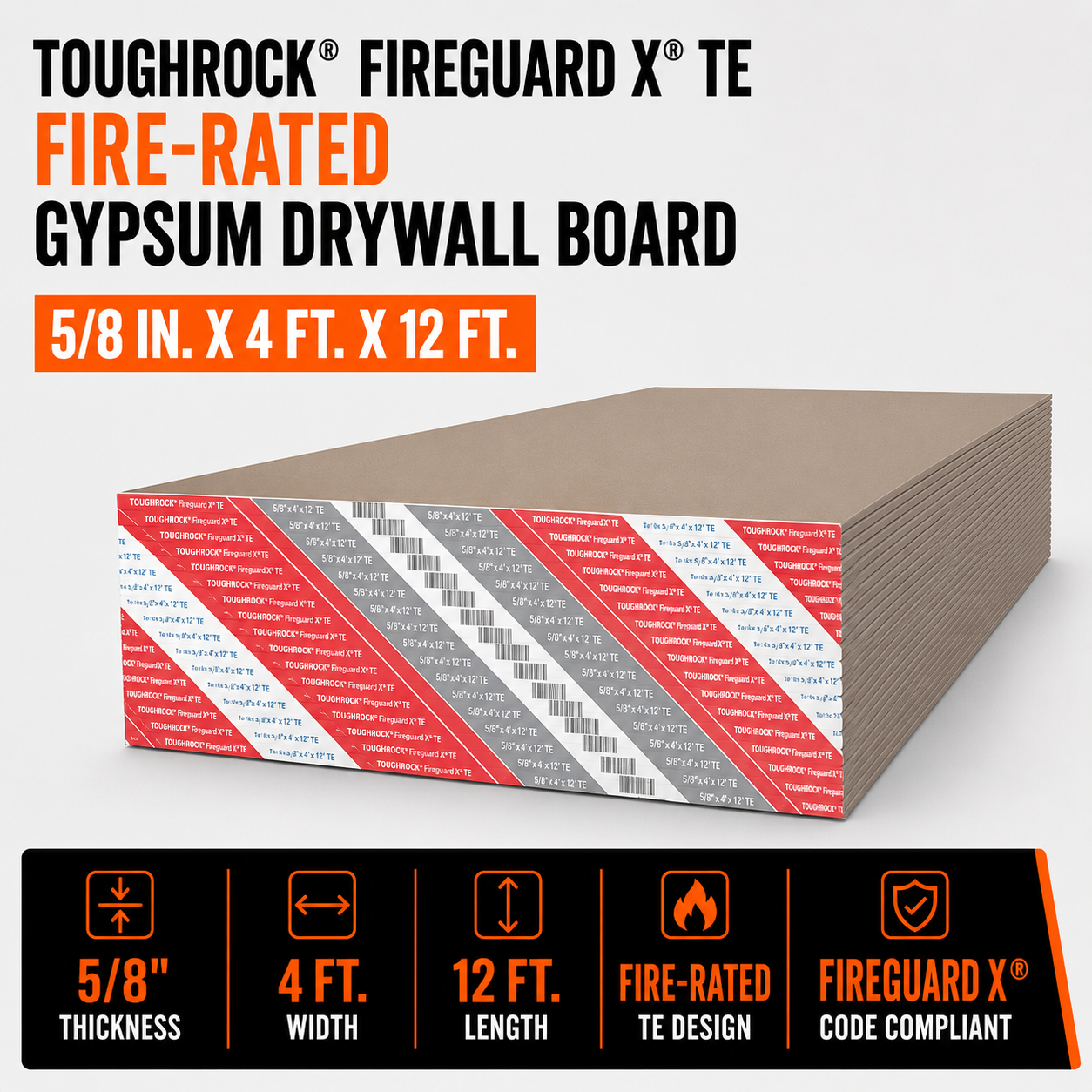 5-8 in x 4 ft x 12 ft ToughRock Fireguard X TE Gypsum Drywall Board
