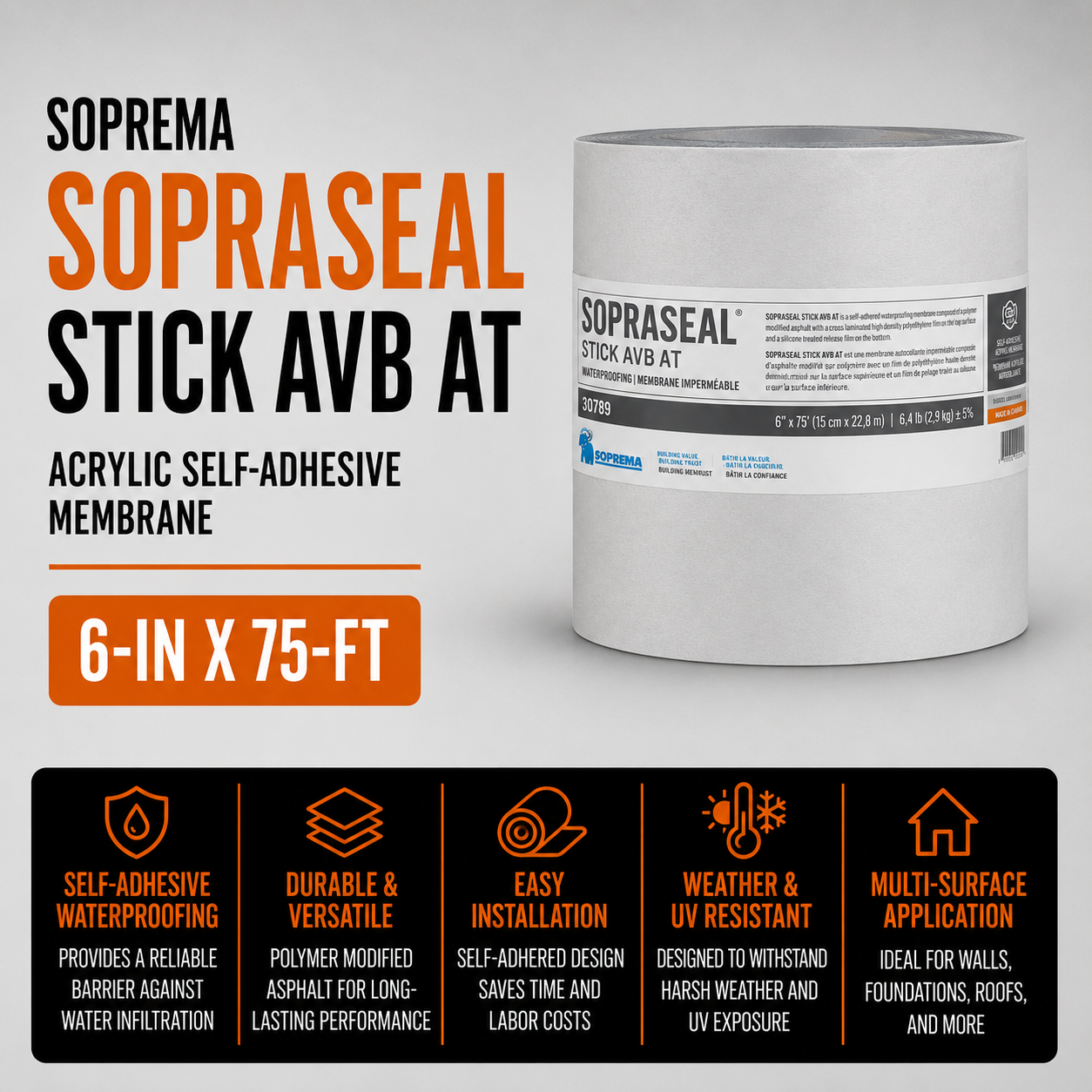 SOPREMA SOPRASEAL STICK AVB AT 6-in x 75-ft Acrylic Self-Adhesive Membrane