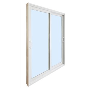 Dusco Doors 6-ft Vinyl Double Sliding Patio Door with Low-E Tempered Glass and Screen 5-5/8-in Jamb - White