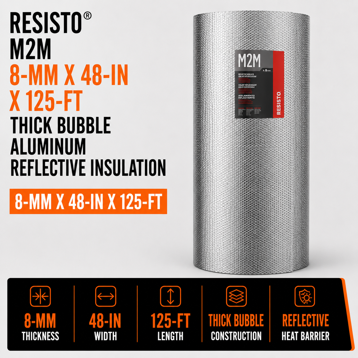 Resisto M2M 8-mm x 48-in x 125-ft Thick Bubble Aluminum Reflective Insulation