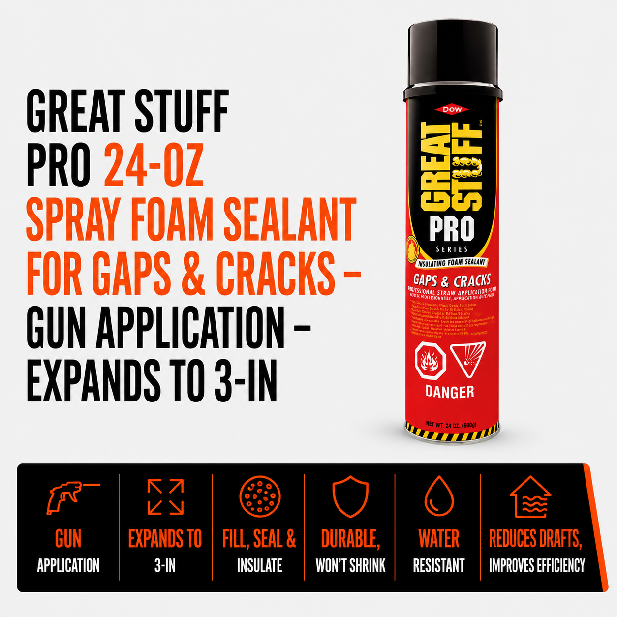 Great Stuff Pro 24-oz Spray Foam Sealant for Gaps and Cracks - Gun Application - Expands To 3-in