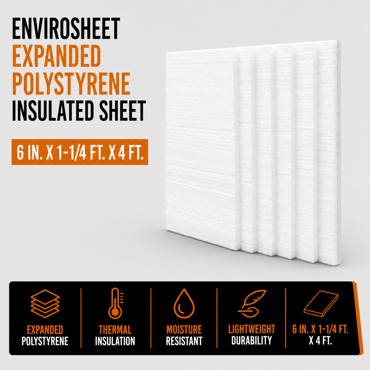 Envirosheet 6-in x 1-1/4-ft x 4-ft Expanded Polystyrene Insulated Sheet