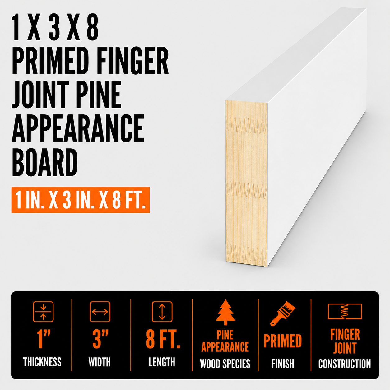 1-in x 3-in x 8-ft Primed Finger Joint Pine Appearance Board