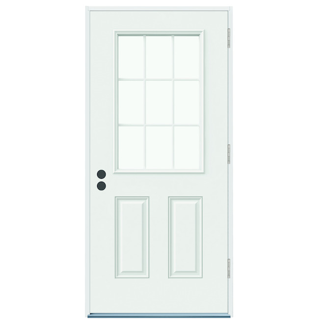 Jeld-Wen Contours Steel Door Primed 34-in x 80-in 1/2 Window 9-Lite Right-Hand Swing