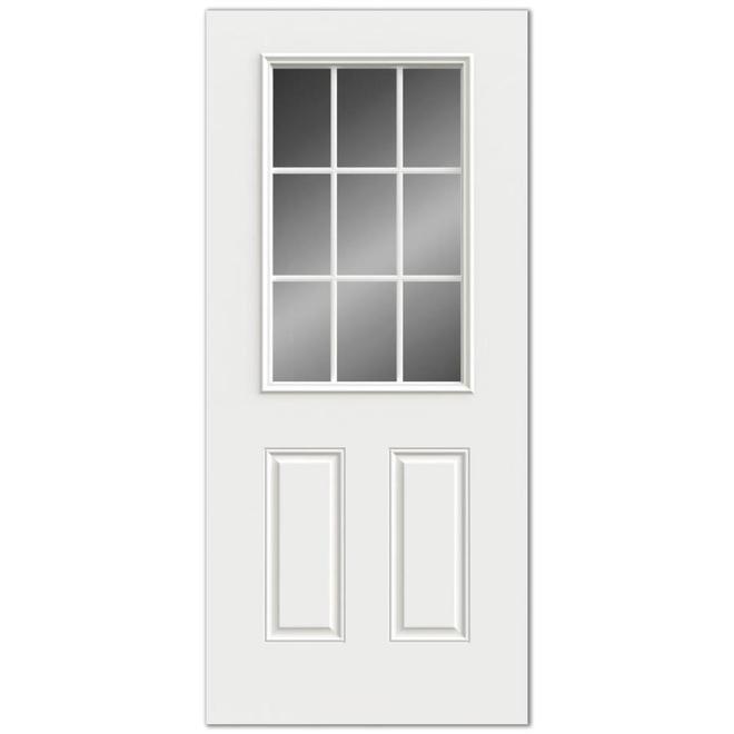 Jeld-Wen Contours Steel Door Primed 34-in x 80-in 1/2 Window 9-Lite Left-Hand Swing