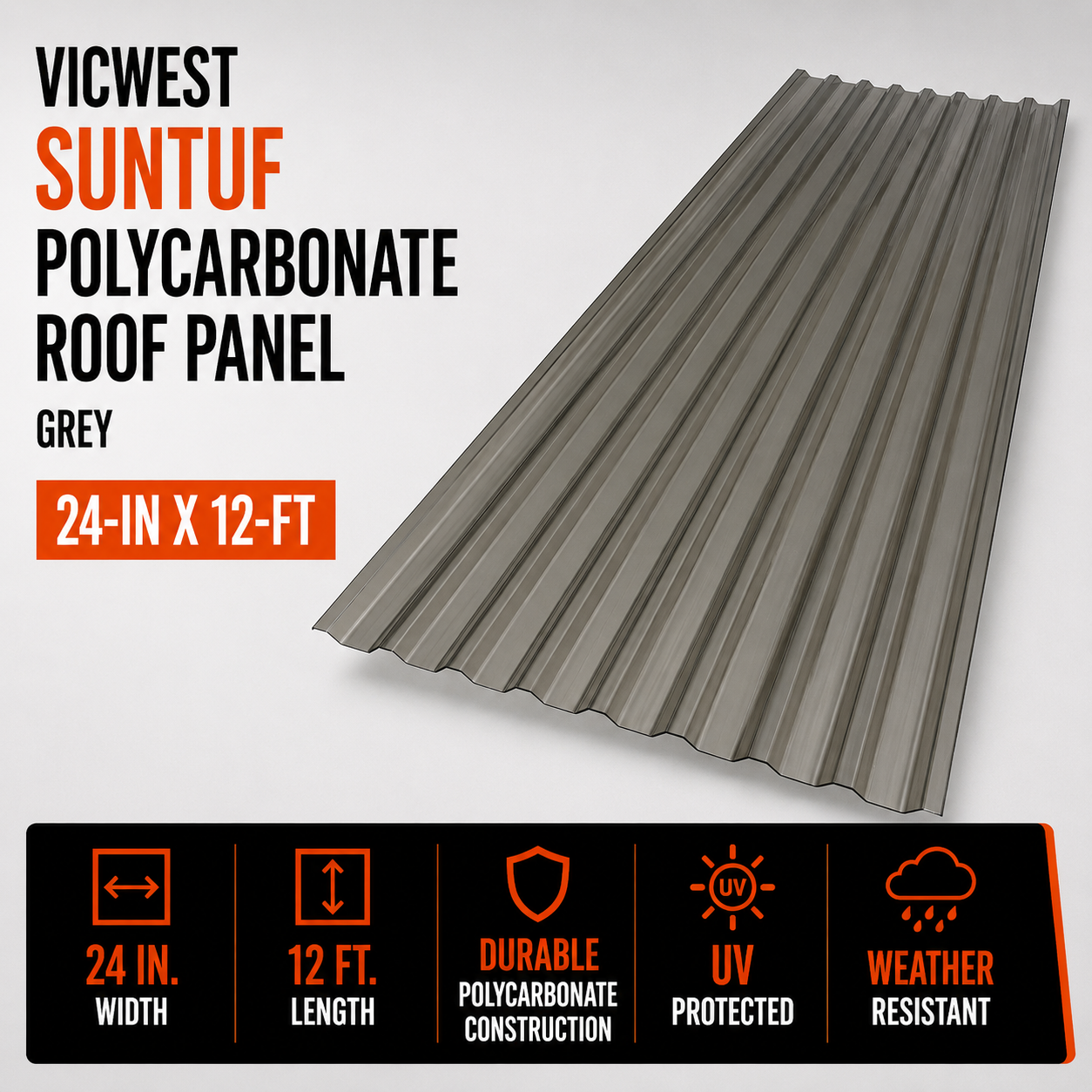 Vicwest Suntuf 24-in x 12-ft Grey Polycarbonate Roof Panel