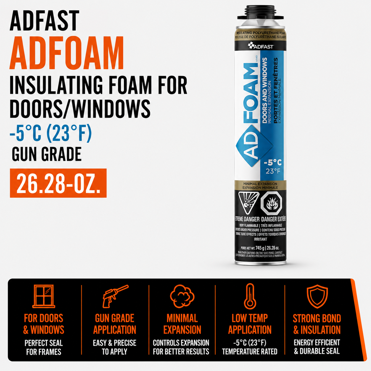 Adfast Adfoam Insulating Foam For Doors/Windows, -5°c - 26.28-oz - Gun Grade