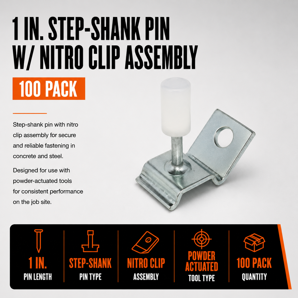 1 in. Step-Shank Pin w/ Nitro Clip Assembly (100 Pack)