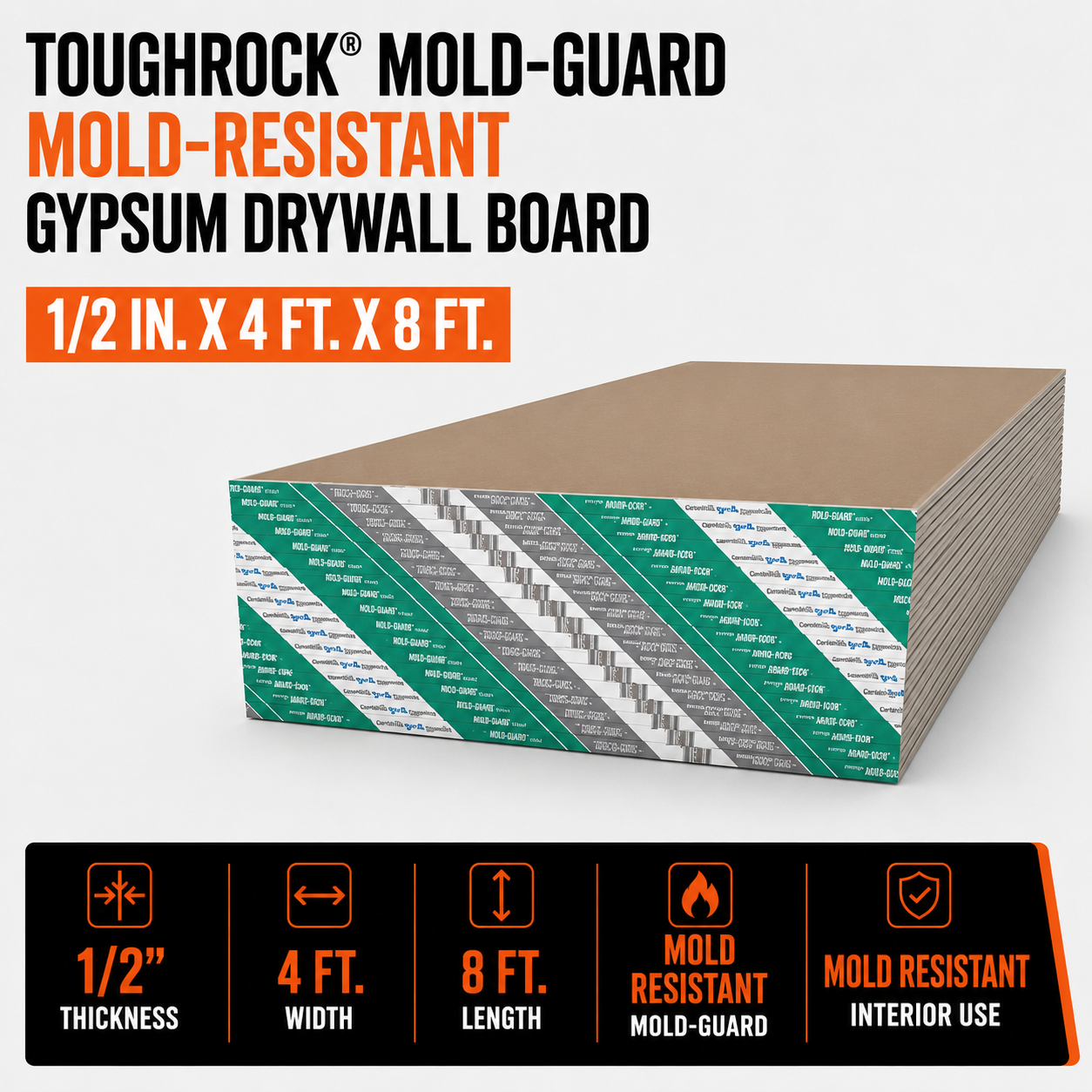1-2 in x 4 ft x 8 ft ToughRock Mold-Guard Gypsum Drywall Board