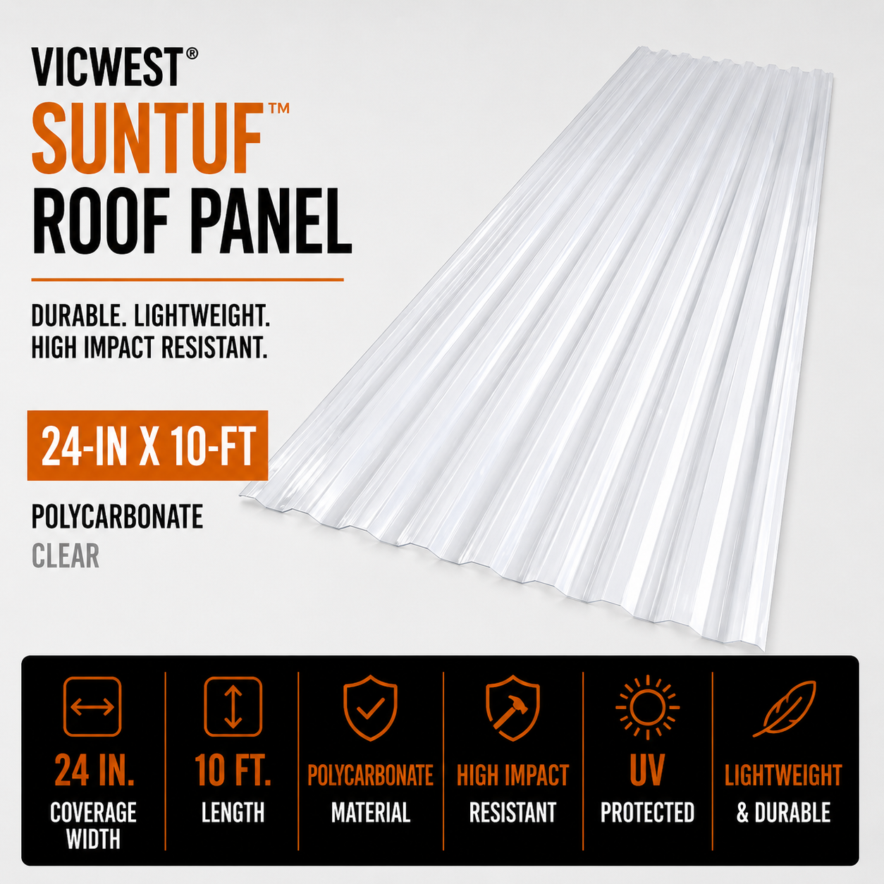 Vicwest Suntuf Roof panel - 24-in x 10-ft - Polycarbonate - Clear