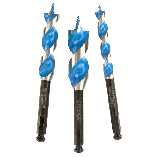 Spyder Stinger HSS Auger Drill Bit Set 1/2-in 3/4-in 1-in - Black and Blue