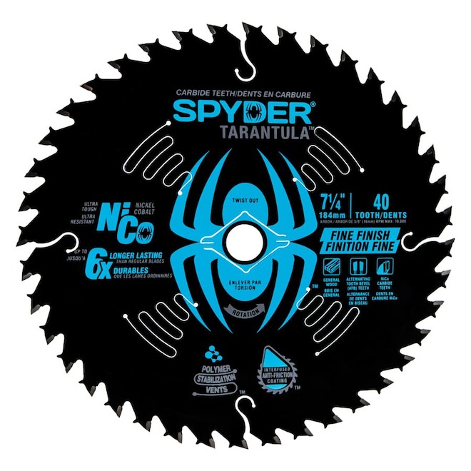 Spyder Fine Cut Saw Blade for Circular Saw in Carbide Tunsten - 7.25-in 40 Teeth