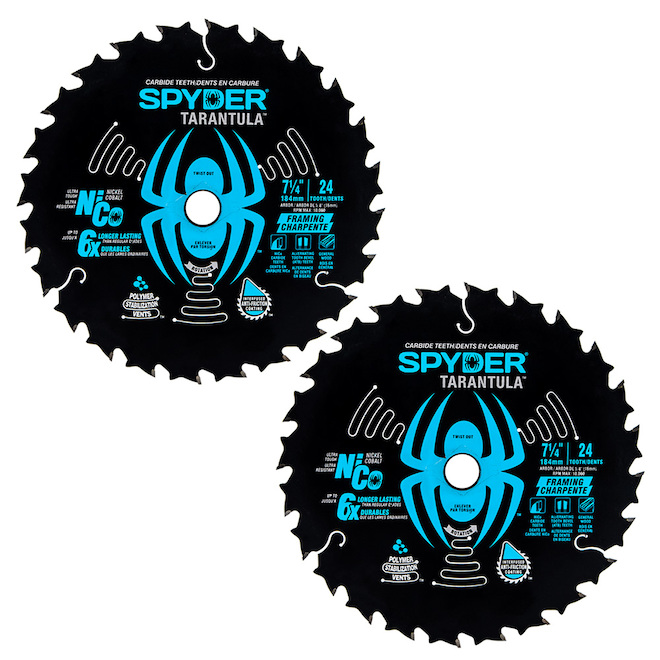 Spyder Tarantula Framing 7.25-in 24-Tooth Tungsten Carbide Steel Circular Saw Blade 2-Pack