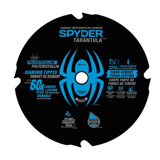 Spyder Tarantula 7-1/4-in Circular Saw Blade for Fiber Cement - 4 Diamond Teeth