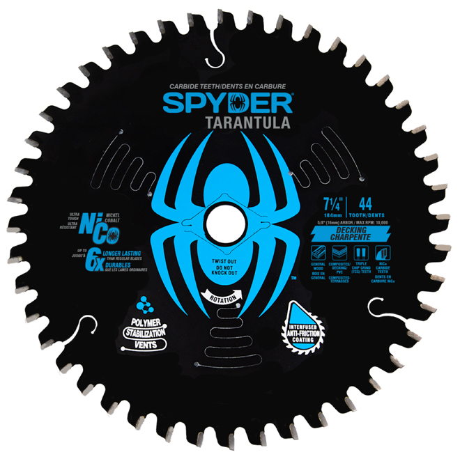 Spyder Tarantula Decking 7 1/4-in Circular Saw Blade - 44 Nickel Cobalt Teeth