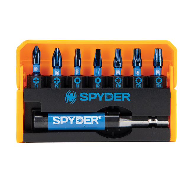 Spyder Mach-Blue Impact Driver Steel Bit Set - 1/4 x 1-in - 8 Pieces