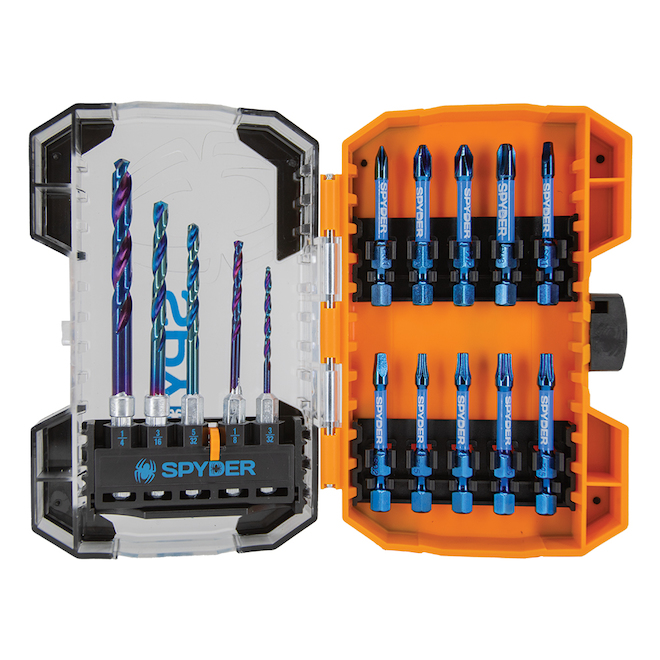 Spyder Mach-Blue 15-Piece Impact Drill/Driver Bit Set - 1/4-in - Hard Case