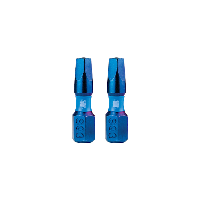 Spyder Mach-Blue Square #3 Steel Impact Driver Bit Kit - 1/4 x 1-in - 2/Kit
