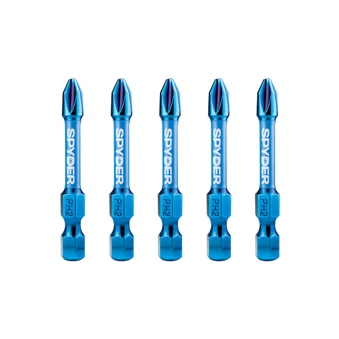 Spyder Mach-Blue PH2 1/4-in x 2-in Impact Driver Bits 5-Pack