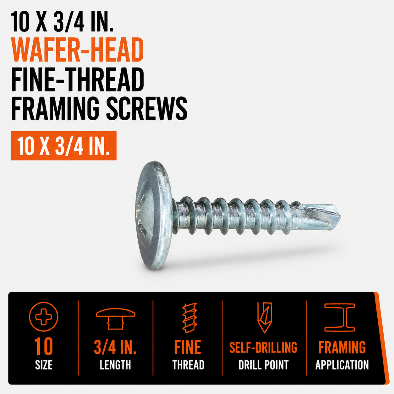 10 x 3-4 in. Wafer-Head Fine-Thread Framing Screws