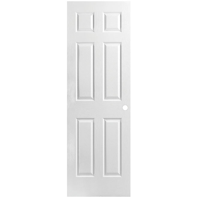 Metrie Interior Door - 6-Panel - Primed Finish - Hardboard - Lockset Bore - Hollow Core