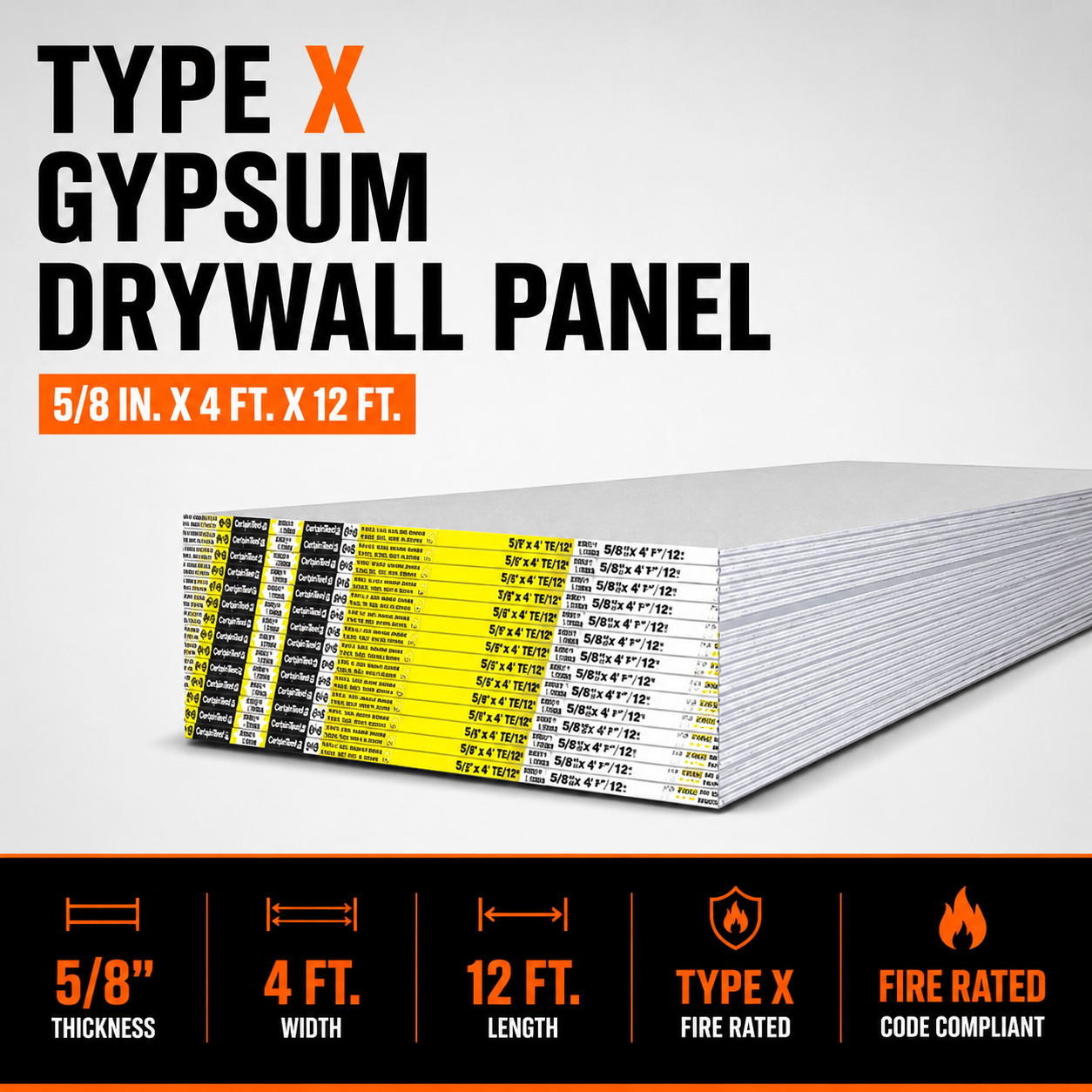 5-8 in x 4 ft x 12 ft Type X Gypsum Drywall Panel