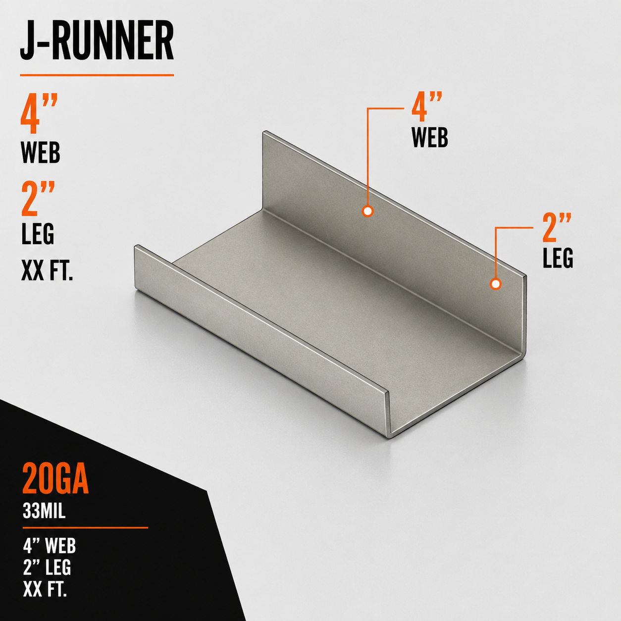 20ga 33mil 4 in. x XX ft. J-Runner Shaftwall Track with 2 in. Leg