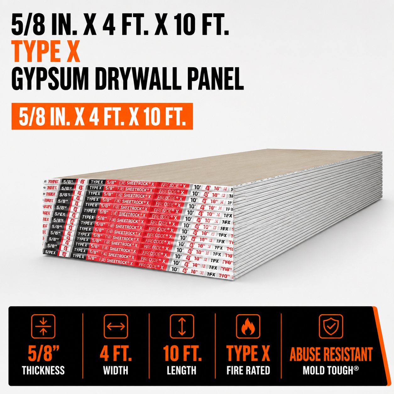 5-8 in x 4 ft x 10 ft TYPE X Gypsum Drywall Panel