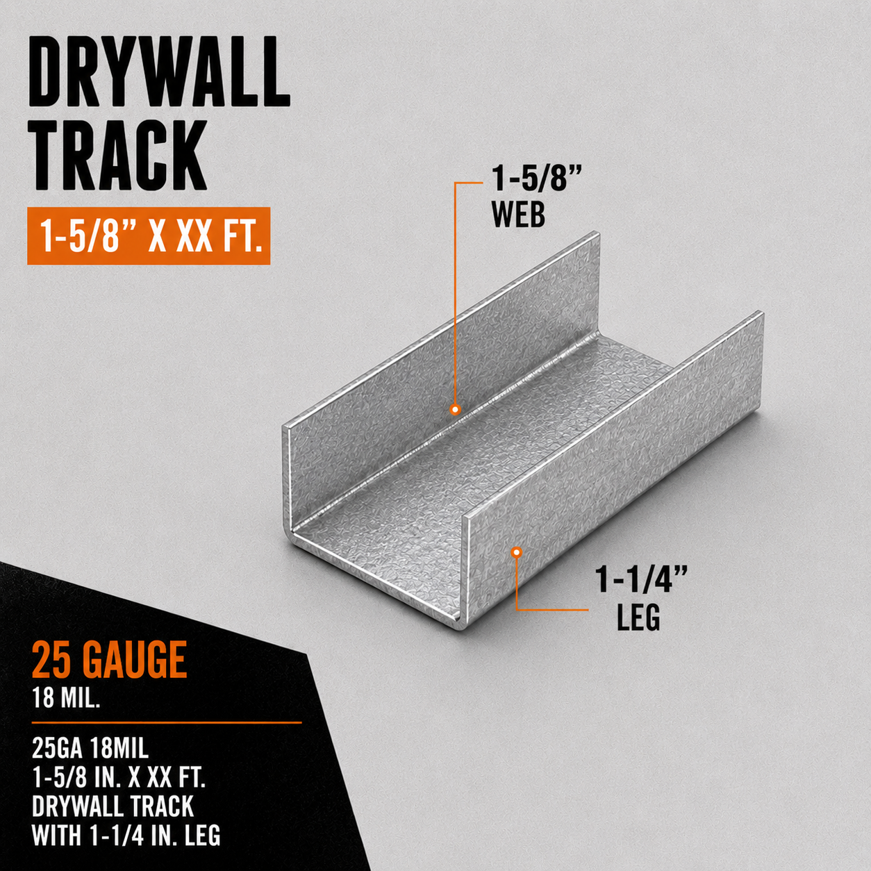 25ga 18mil 1-5:8 in. Drywall Track with 1-1:4 in. Leg