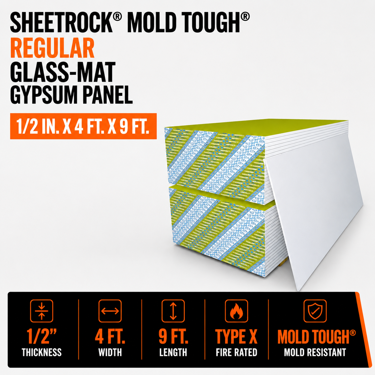 1-2 in x 4 ft x 9 ft Sheetrock Mold Tough Regular Glass-Mat Panel 36 sq ft