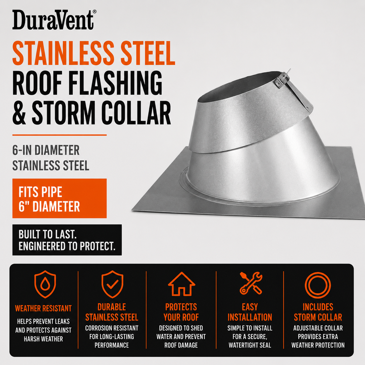 Duravent 6-in Stainless Steel Roof Flashing and Storm Collar